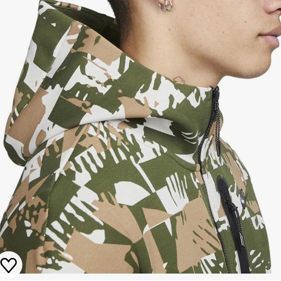 Nike Sportswear Men Tech Fleece Camo Full Zip Hoodie Size Small Green/White - Picture 5 of 9